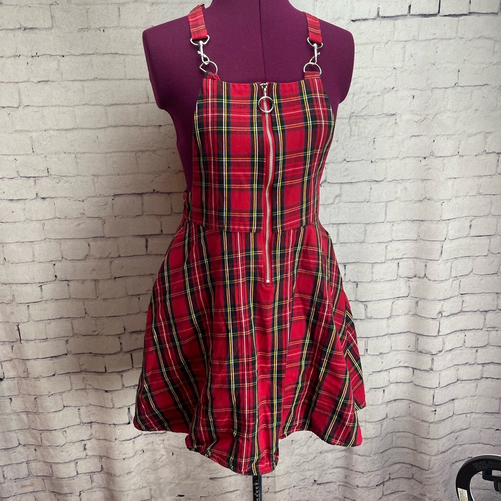 Hot Topic size XS red plaid over all dress with a line skirt